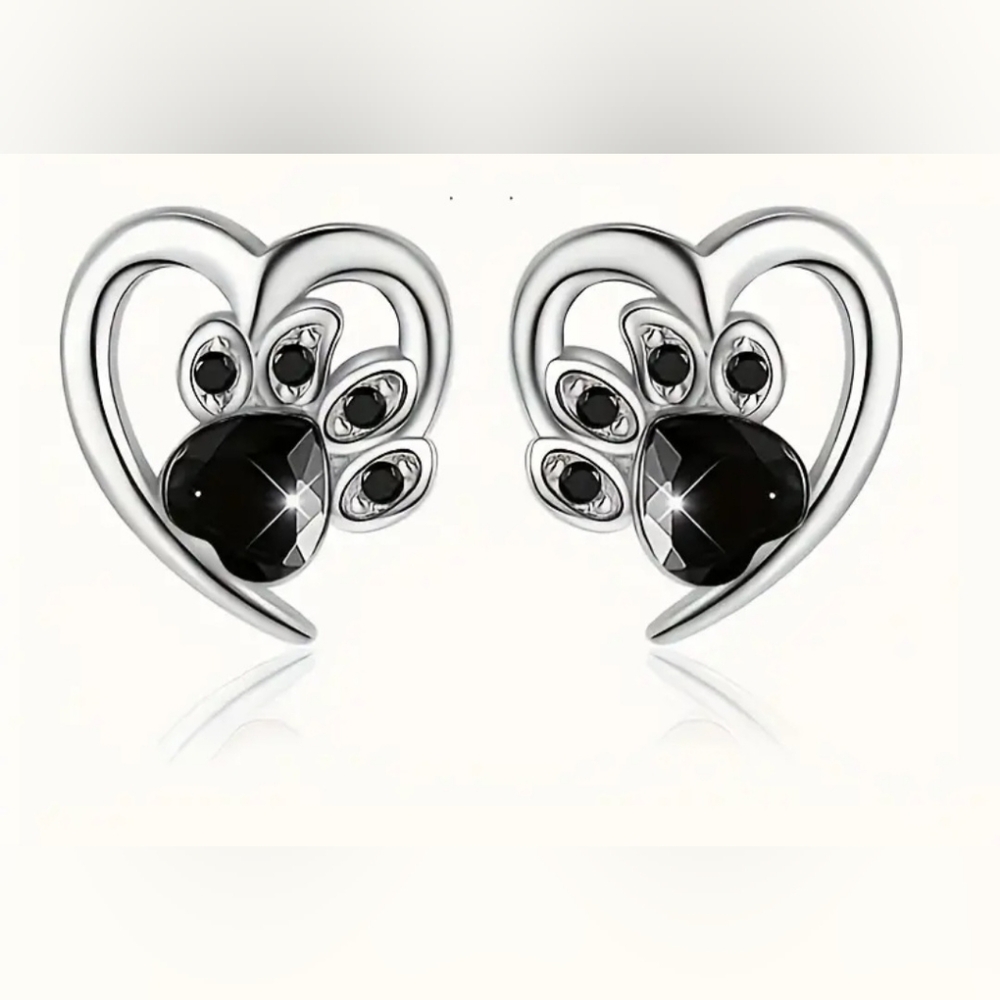 Half Heart Cat Paw Print Stud Earrings